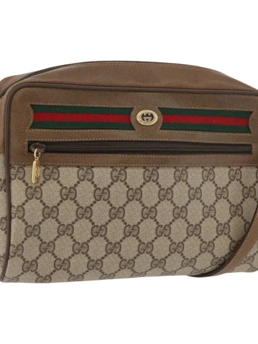 GUCCI GG Supreme Web Sherry Line Bag PVC Beige Gold 119 02 088 Auth